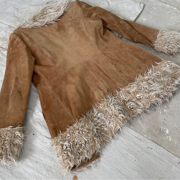 Perfect Vintage 90s/Y2K Penny Lane Style Real Suede Leather/Faux Fur Trim Coat - Picture 11 of 11